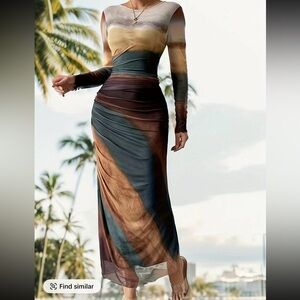 Multicolor Long Sleeve Maxi Bodycon Dress New